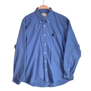 Vtg Disney Mens Blue Button Down Shirt Mickey Mouse Cotton Long Sleeve Sz Lg